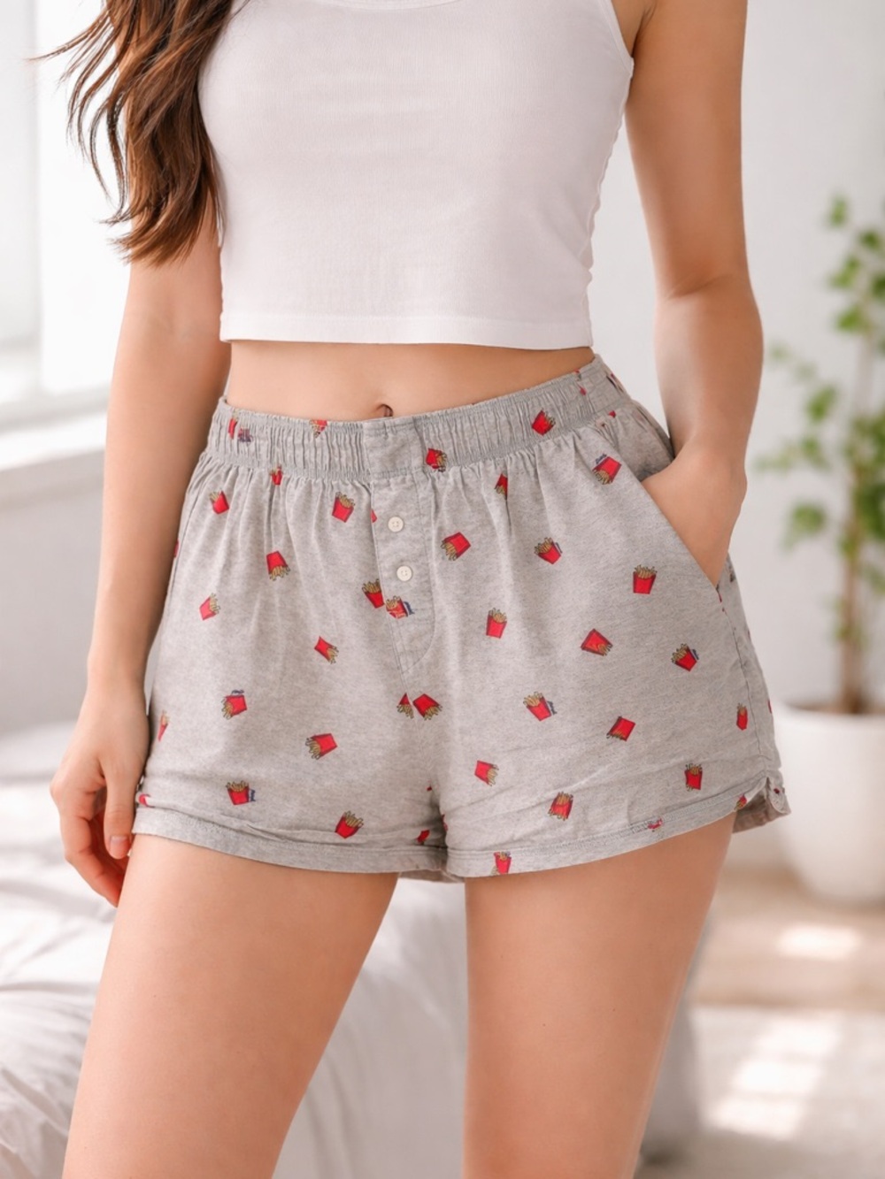 PINK Victoria's Secret French Fry Printed Pajama Sleep Short in Grey Size XS